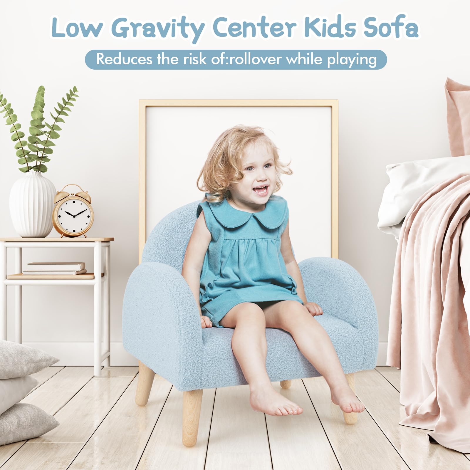 OLAKIDS Kids Sofa, Toddler Armchair with Solid Wooden Frame Anti-Tipping Design Plush Fabric