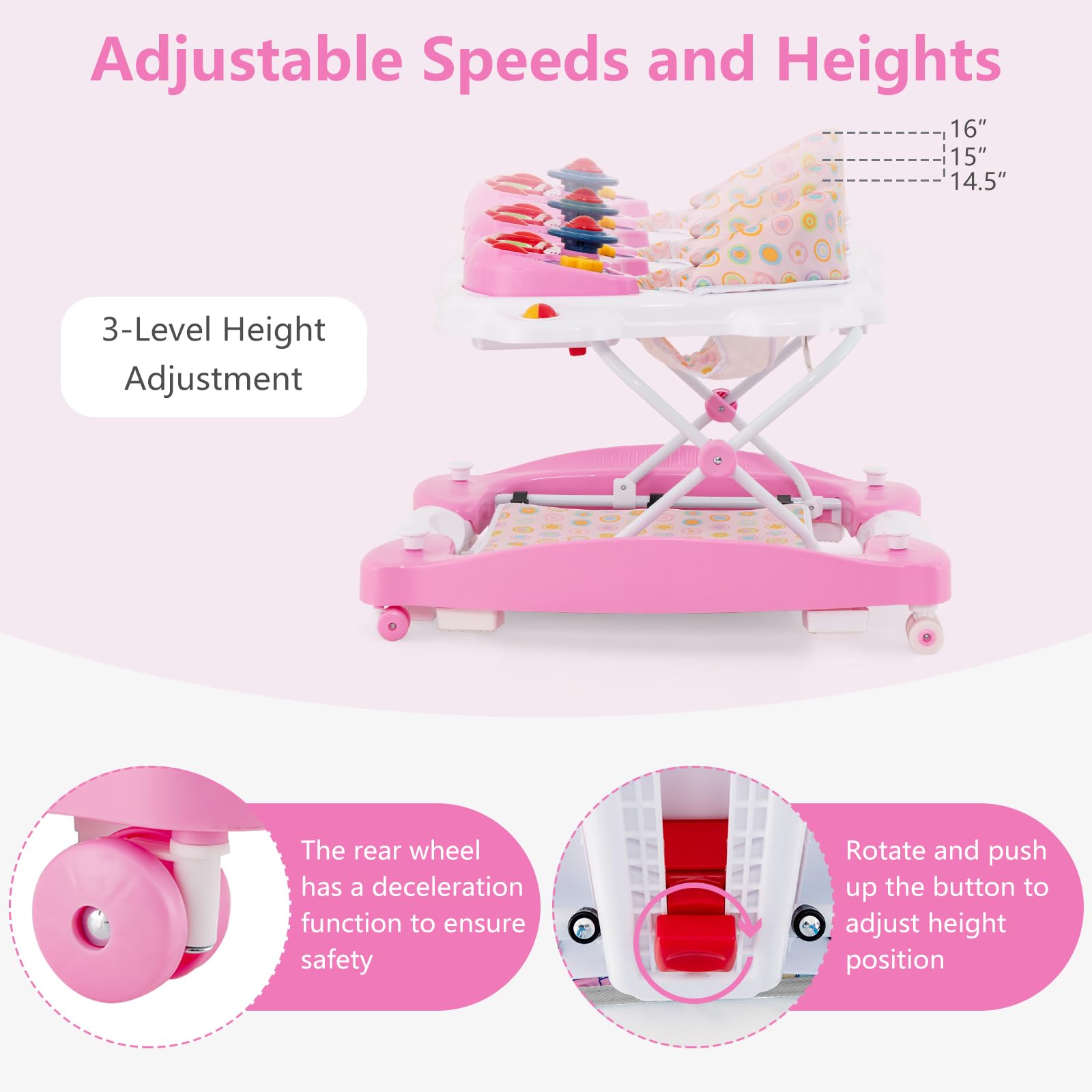 INFANS Baby Walker, 5 in 1 Behind Walker Learning Seated Rocker Bouncer with Removable Music Tray, Adjustable Height