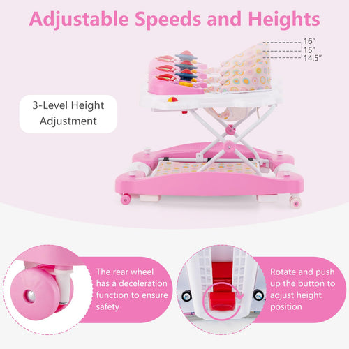 INFANS Baby Walker, 5 in 1 Behind Walker Learning Seated Rocker Bouncer with Removable Music Tray, Adjustable Height