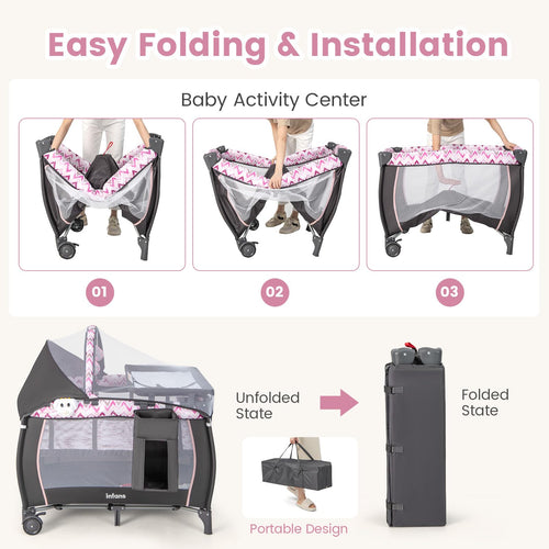 INFANS 4 in 1 Pack and Play, Portable Baby Kid Infant, Travel Playard with Bassinet