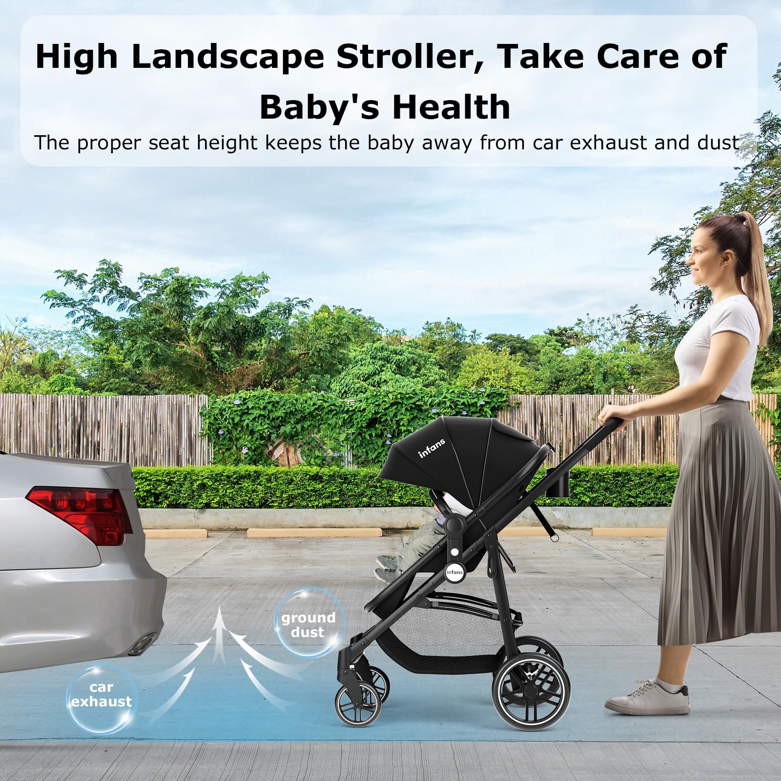 INFANS 2 in 1 Baby Stroller, High Landscape Infant Stroller & Reversible Bassinet Pram, Foldable Pushchair