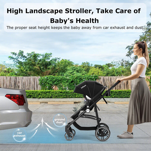 INFANS 2 in 1 Baby Stroller, High Landscape Infant Stroller & Reversible Bassinet Pram, Foldable Pushchair