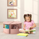 OLAKIDS Toddler Table and Chair Set with 4 Storage Stools, Wooden Flower Shaped Nesting Table with Blackboard Drawers