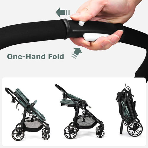 INFANS 2 in 1 Baby Stroller, High Landscape Infant Stroller & Reversible Bassinet Pram, Foldable Pushchair