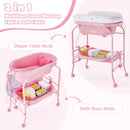 INFANS 2 in 1 Baby Changing Table with Bath Tub Unit, Folding Diaper Dresser Station with Wheels Waterproof