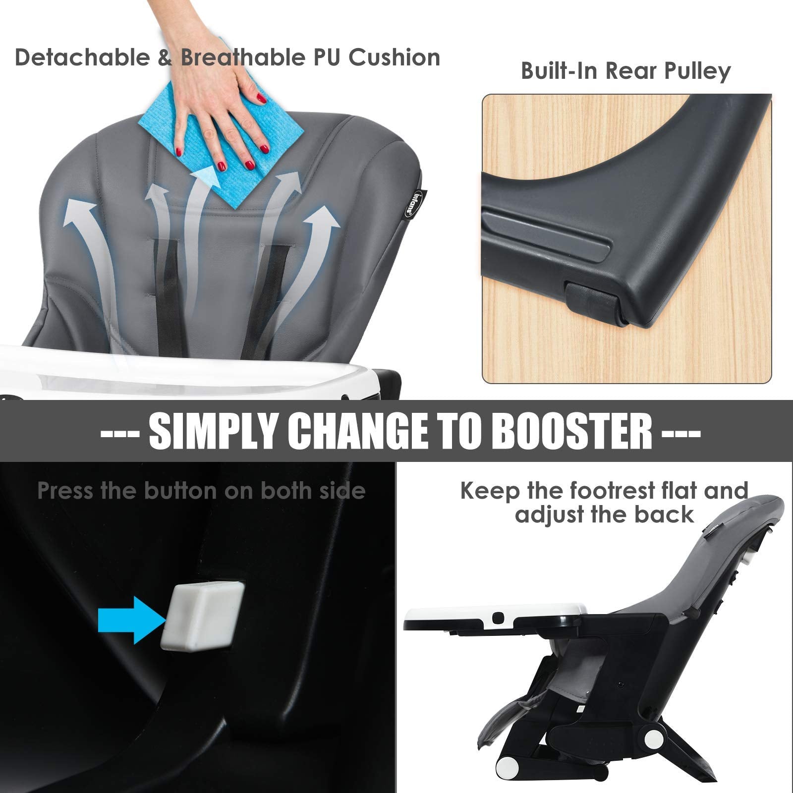 INFANS 4 in 1 High Chair–Booster Seat, Convertible Highchair, Installation-Free,Simple Fold for Baby, Infant& Toddler