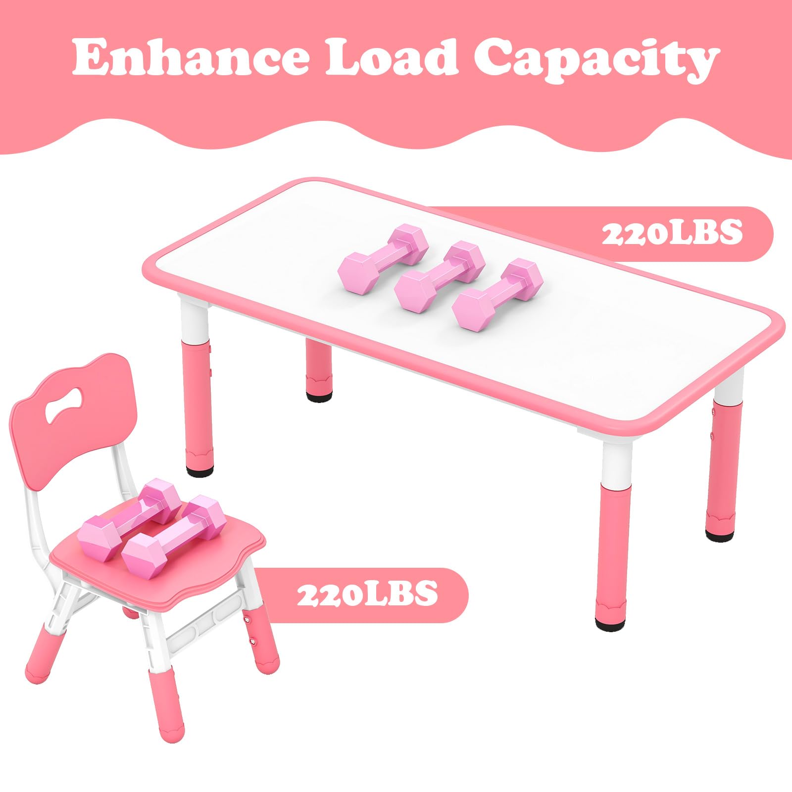 OLAKIDS Kids Table and Chiar Set, Height Adjustable Toddler Desk and 4 Chairs