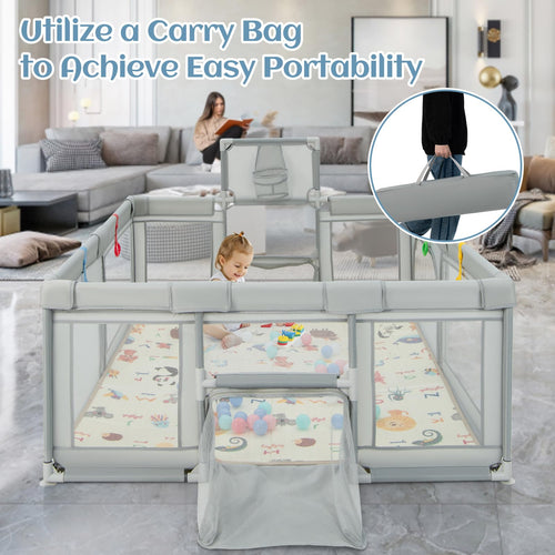 INFANS Baby Playpen, 74” x 62” Extra Large Baby Play Yard with Crawling Mat, Indoor Activity Center