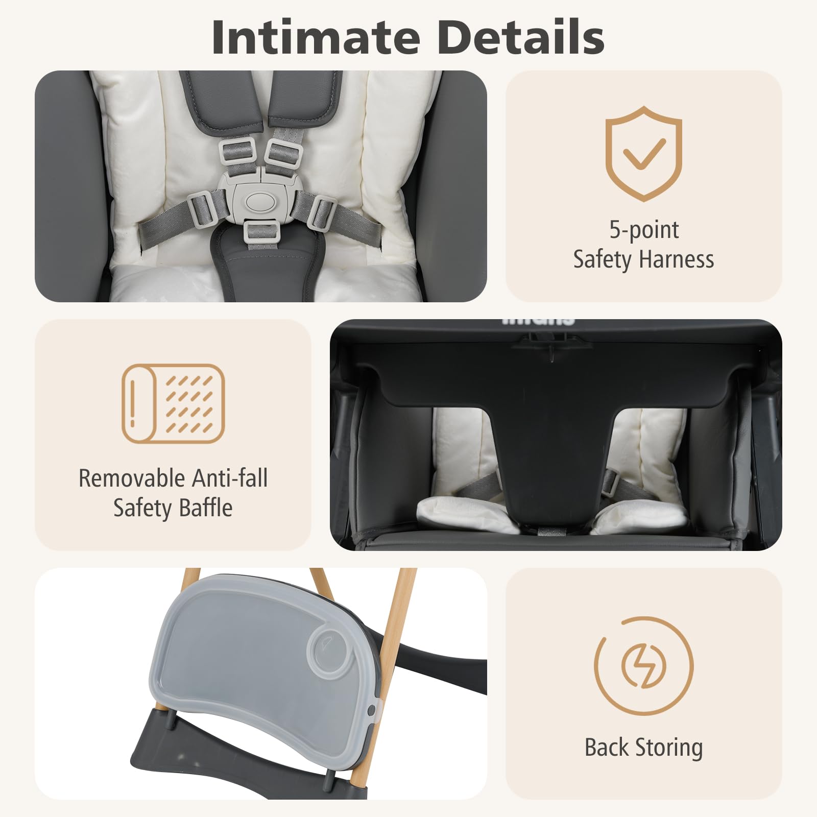 INFANS Baby High Chair, High Chairs for Babies & Toddlers with Adjustable Height Backrest Footrest Removable Tray, Easy to Clean PU Seat Convertible Quick Folding Portable Highchair