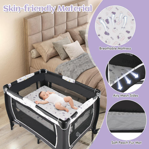 INFANS 4 in 1 Pack and Play, Portable Baby Kid Infant, Travel Playard with Bassinet, Mattress, Diaper Changer