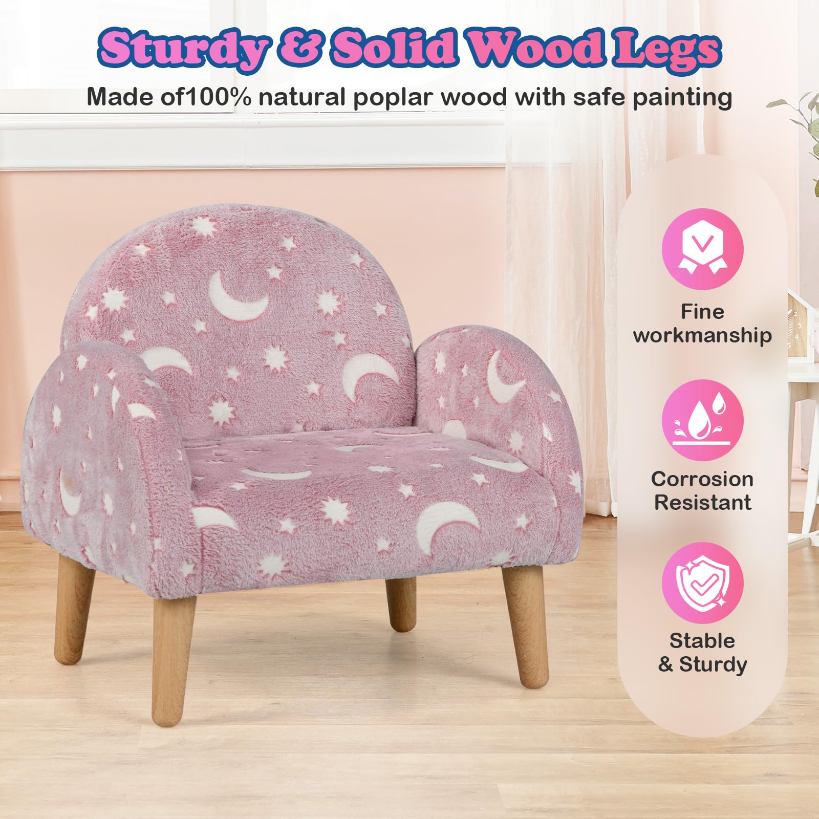 OLAKIDS Kids Sofa with Glow in The Dark, Toddler Armchair Couch