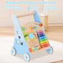 INFANS Wooden Baby Walker, Montessori Walker with Multiple Activity Toys, Push Walker Toys for Infant Learning to Walk