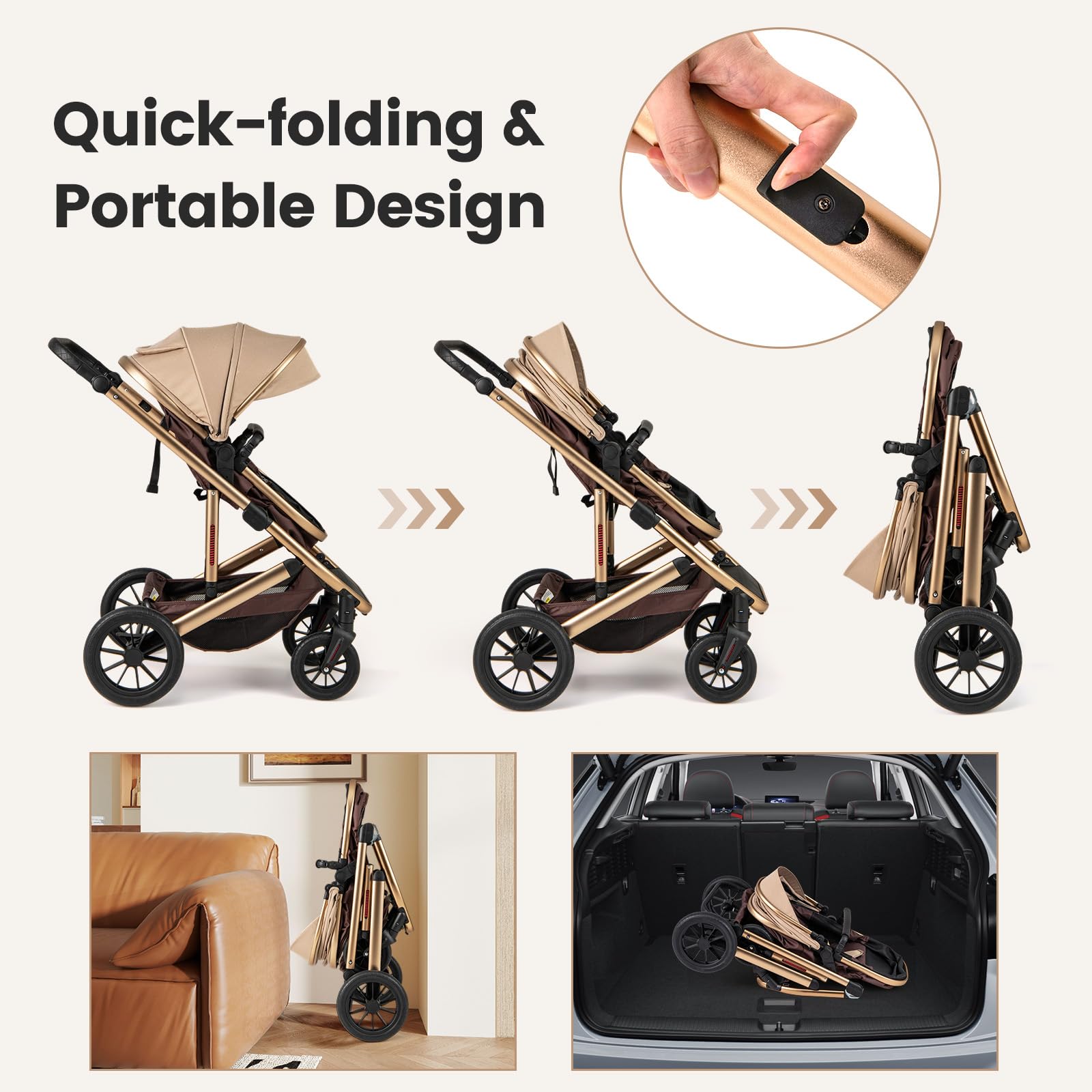 INFANS 2 in 1 Baby Stroller, Folding Newborn Pram Convertible Stroller High Landscape Shock Absorption