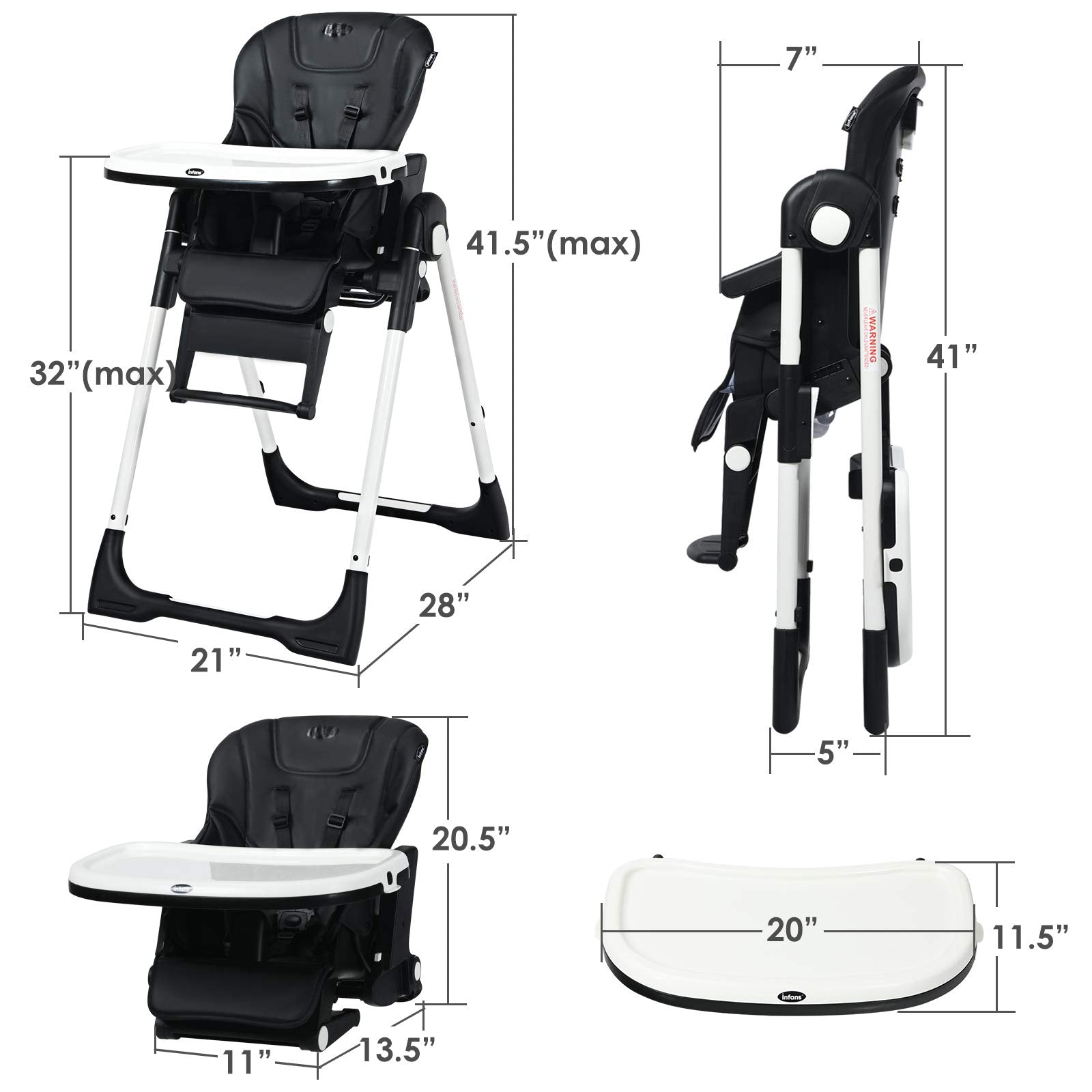 INFANS 4 in 1 High Chair–Booster Seat, Convertible Highchair, Installation-Free,Simple Fold for Baby, Infant& Toddler