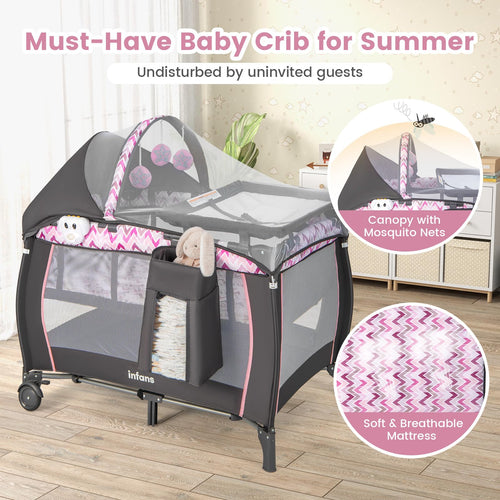 INFANS 4 in 1 Pack and Play, Portable Baby Kid Infant, Travel Playard with Bassinet