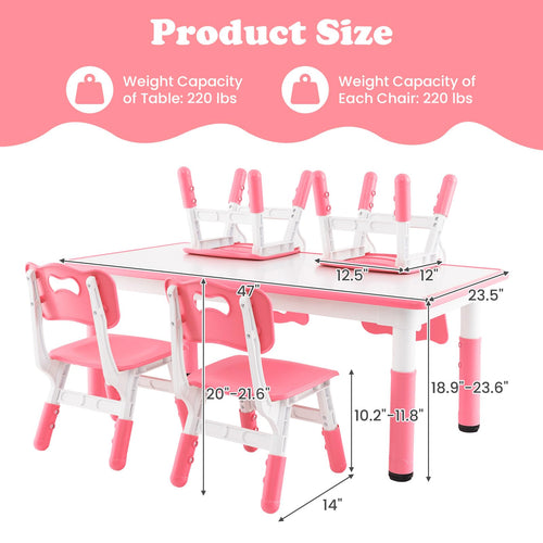 OLAKIDS Kids Table and Chiar Set, Height Adjustable Toddler Desk and 4 Chairs