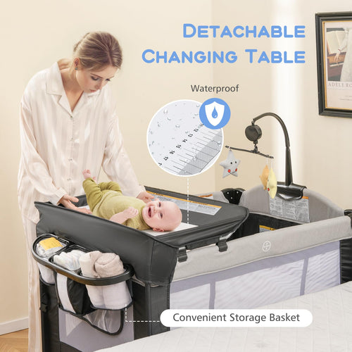INFANS 5 in 1 Portable Playard, Larger Size Baby Bassinet Bedside Sleeper, Diaper Changer, Foldable Bedside Crib