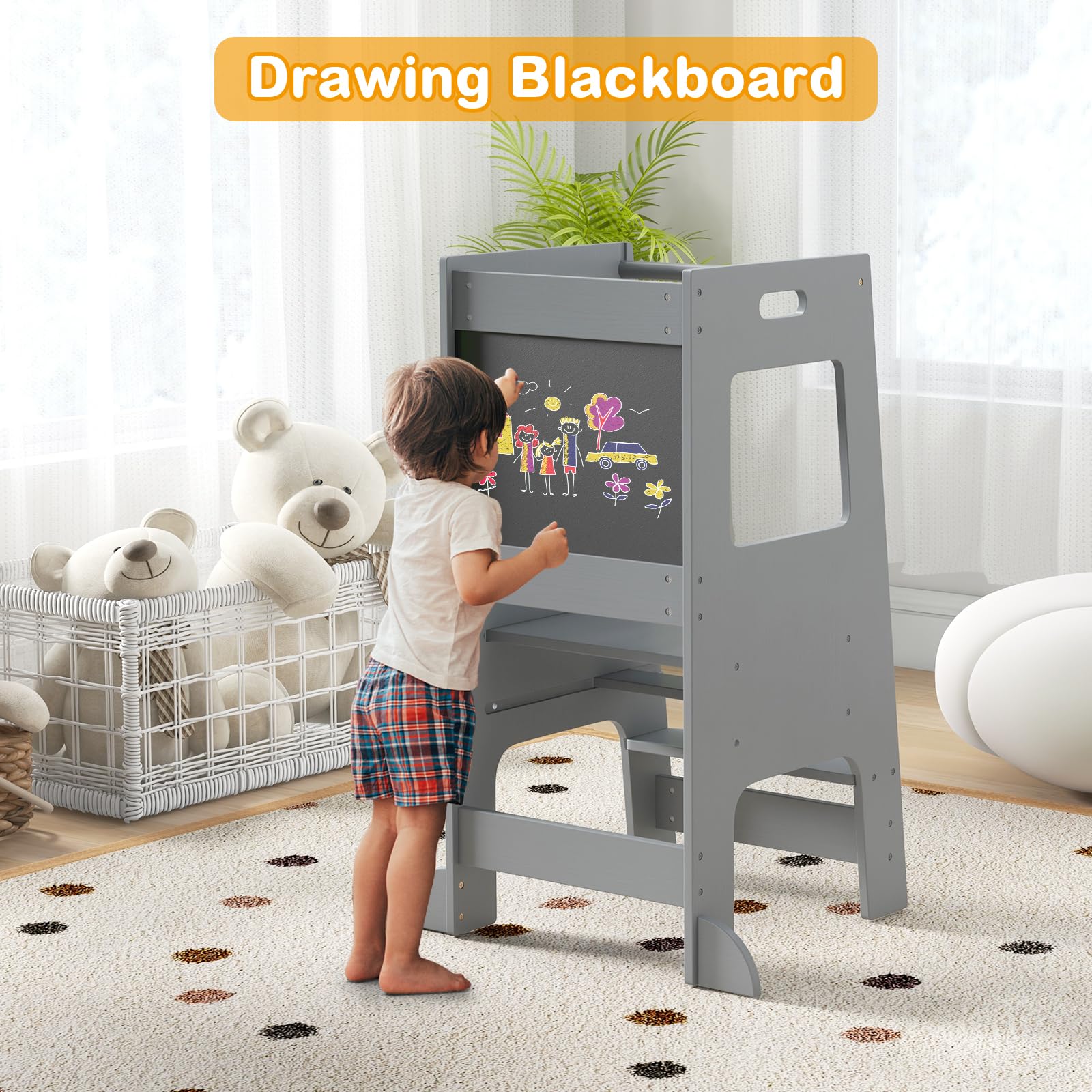 OLAKIDS Toddler Standing Tower, Kids Montessori Kitchen Step Stool Helper