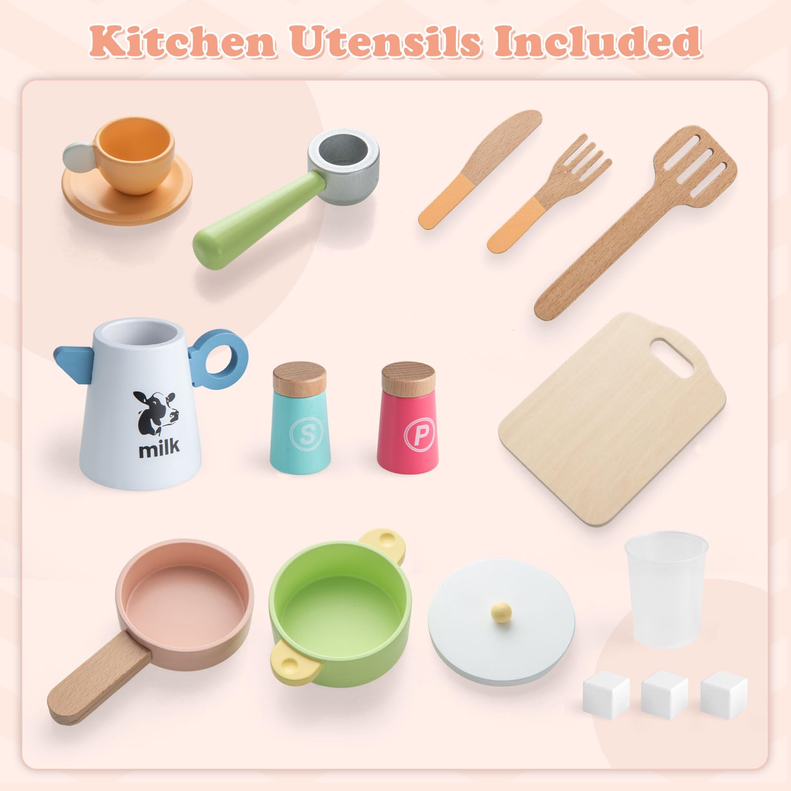 OLAKIDS Kids Kitchen Playset Cooking Toy Kitchen Set with Coffee Machine Stove Removable Sink Microwave Storage Cabinet