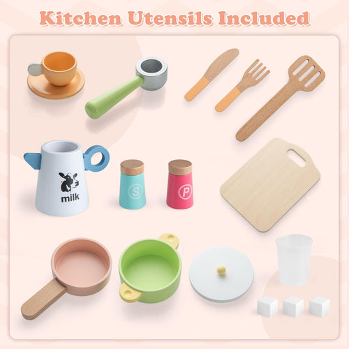 OLAKIDS Kids Kitchen Playset Cooking Toy Kitchen Set with Coffee Machine Stove Removable Sink Microwave Storage Cabinet