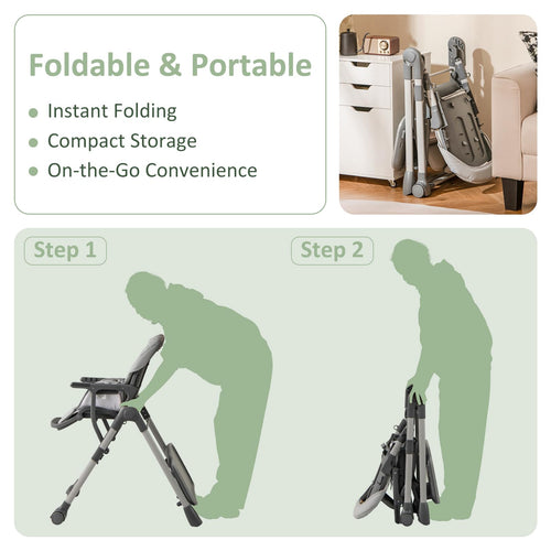 INFANS Baby High Chair, Convertible Quick Folding Portable Highchair with Adjustable Height Backrest Footrest