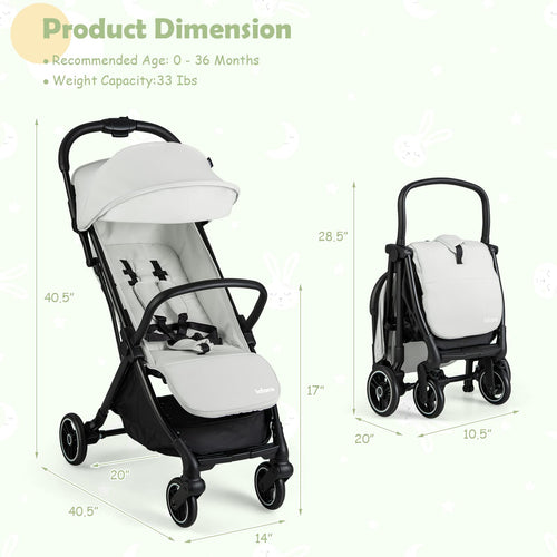 INFANS Lightweight Baby Stroller, One-Hand Gravity Fold, Compact Travel Stroller for Airplane