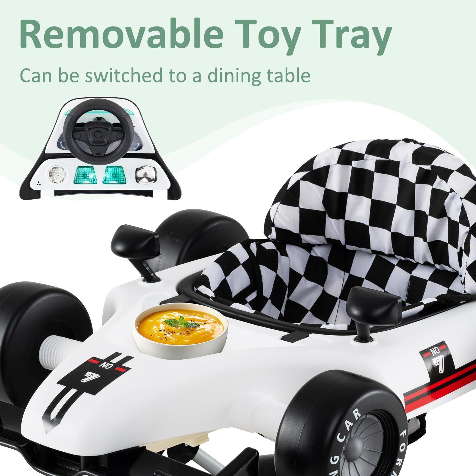 INFANS 4 in 1 Baby Walker, Foldable Toddler Activity Center with Adjustable Height, Removable Toy Tray, Push Walker