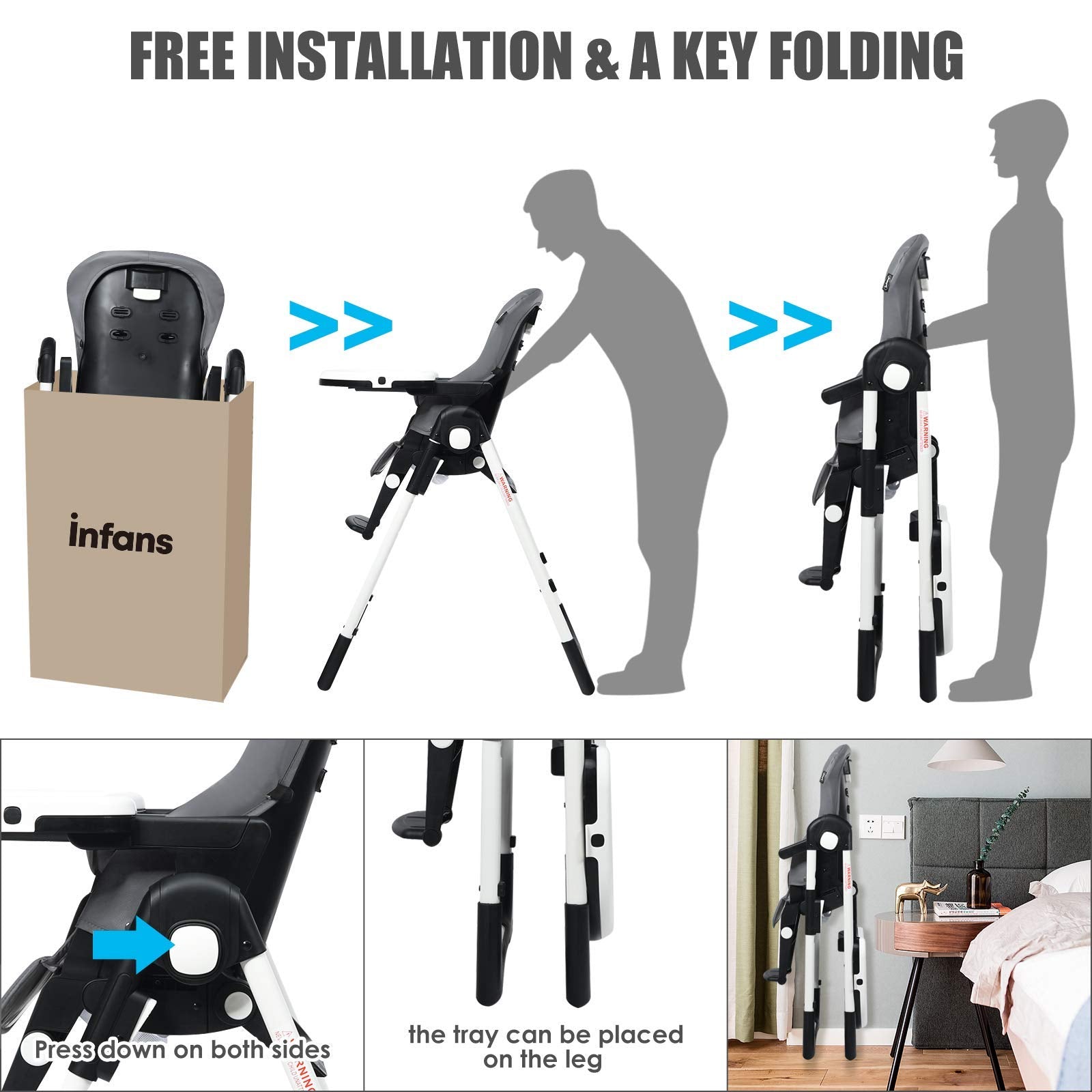 INFANS 4 in 1 High Chair–Booster Seat, Convertible Highchair, Installation-Free,Simple Fold for Baby, Infant& Toddler