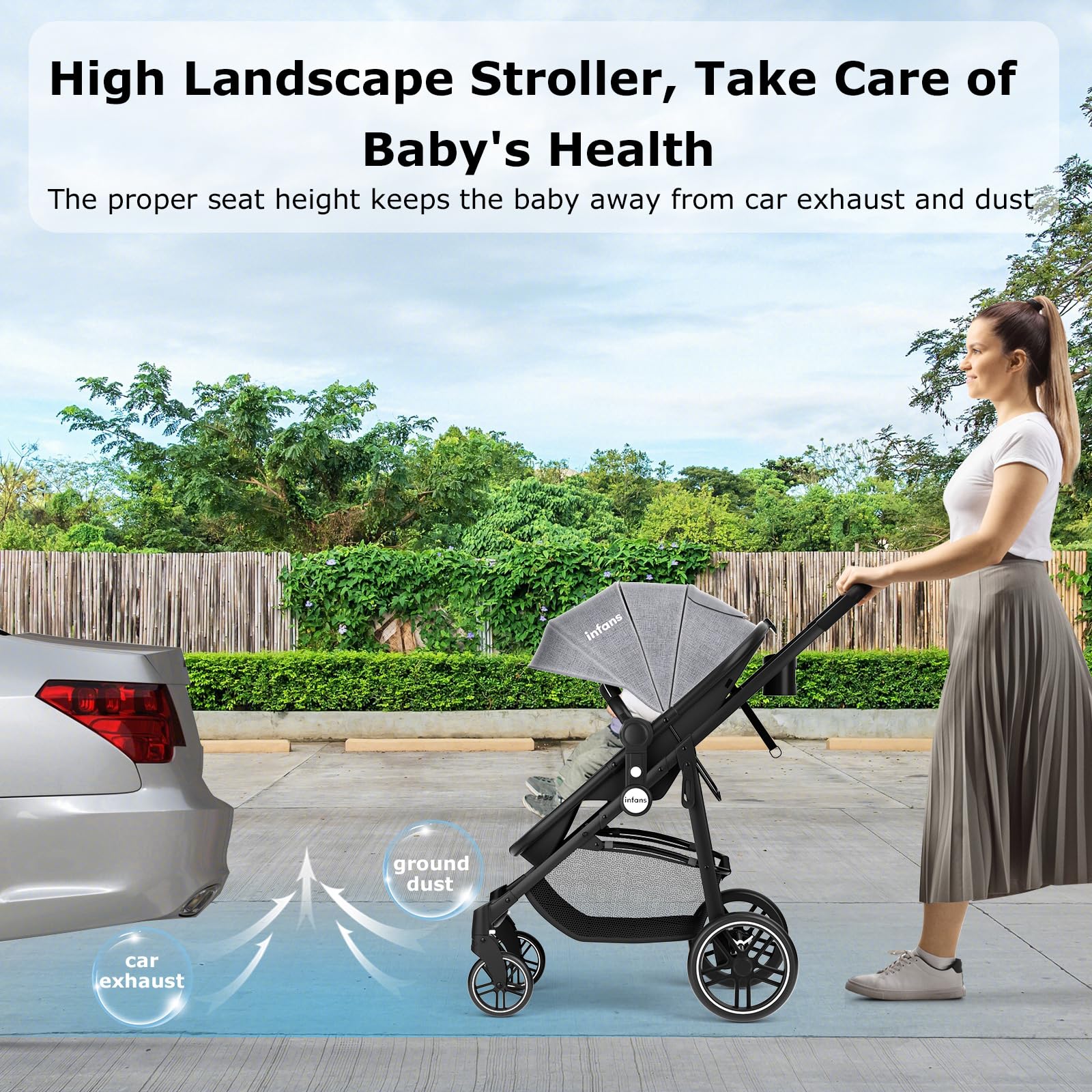 INFANS 2 in 1 Baby Stroller, High Landscape Infant Stroller & Reversible Bassinet Pram, Foldable Pushchair