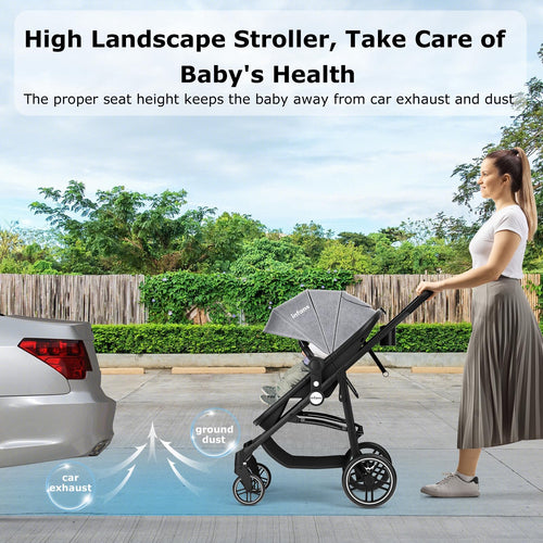 INFANS 2 in 1 Baby Stroller, High Landscape Infant Stroller & Reversible Bassinet Pram, Foldable Pushchair