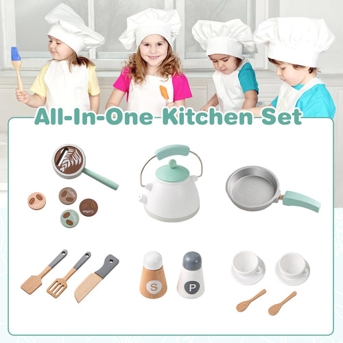 OLAKIDS Corner Kids Kitchen Playset, Toddler Wooden Pretend Cooking Set