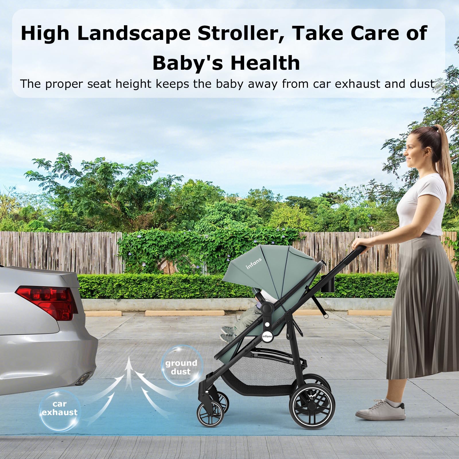 INFANS 2 in 1 Baby Stroller, High Landscape Infant Stroller & Reversible Bassinet Pram, Foldable Pushchair