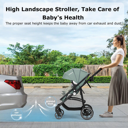 INFANS 2 in 1 Baby Stroller, High Landscape Infant Stroller & Reversible Bassinet Pram, Foldable Pushchair
