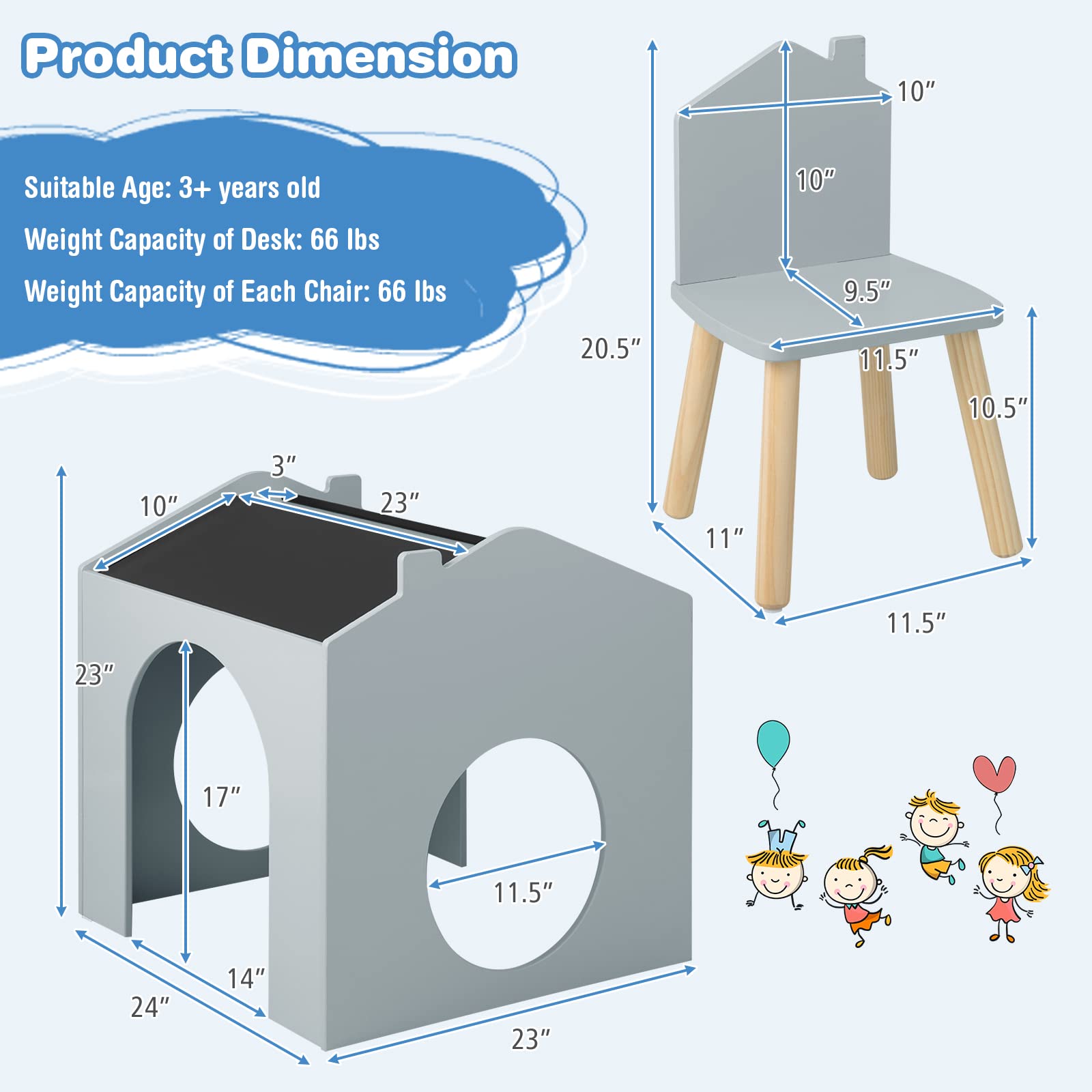 OLAKIDS Kids Table and Chair Set, Wood Multi Activity Table with Blackboard for Toddler Playing Drawing Reading Arts Crafts