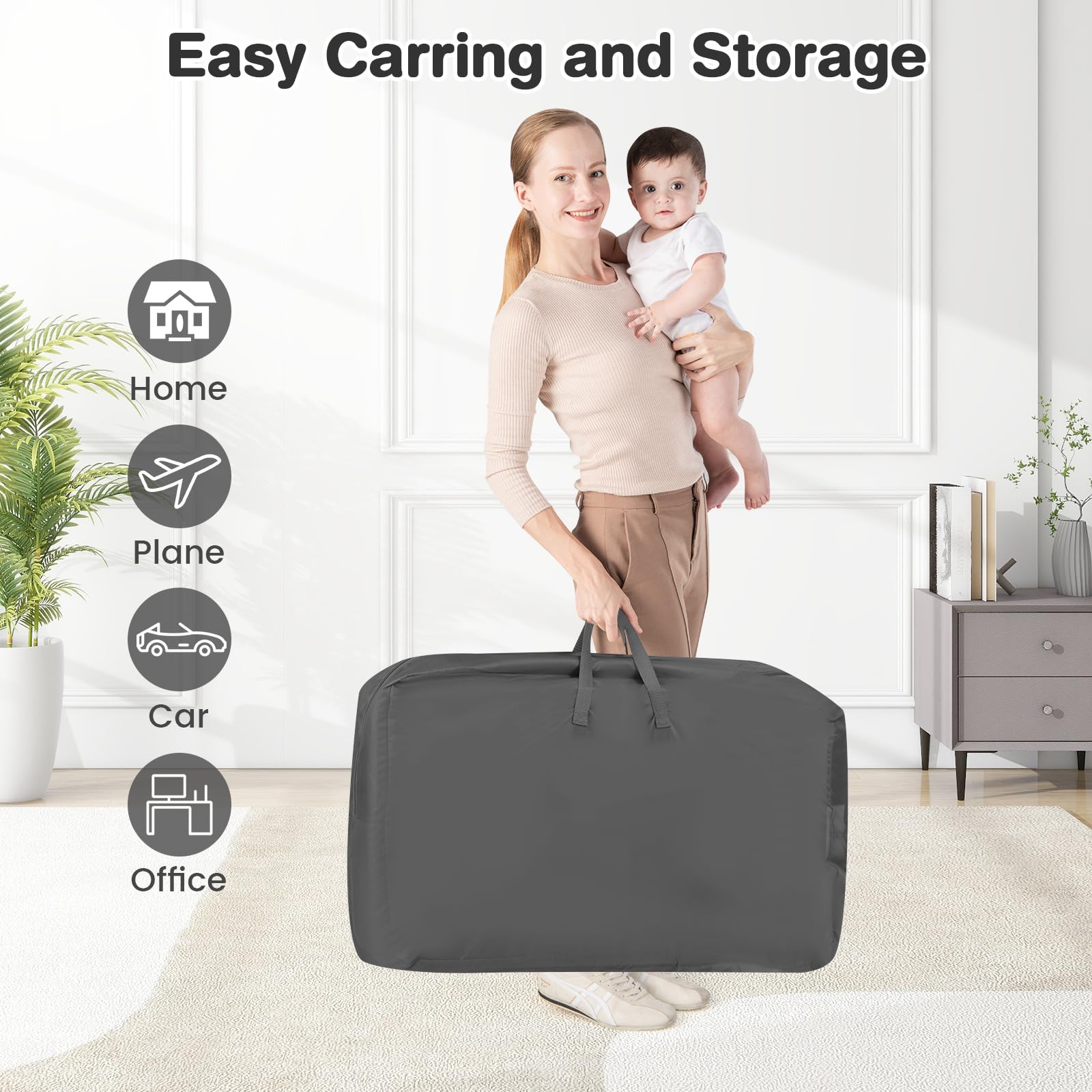 INFANS 3-in-1 Baby Bassinet, Bedside Sleeper with Comfy Mattress, Wheels, 6-Height Adjustable, Storage Basket