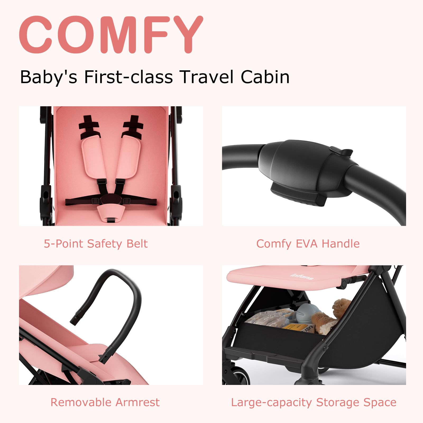 INFANS Lightweight Baby Stroller, One-Hand Gravity Fold, Compact Travel Stroller for Airplane