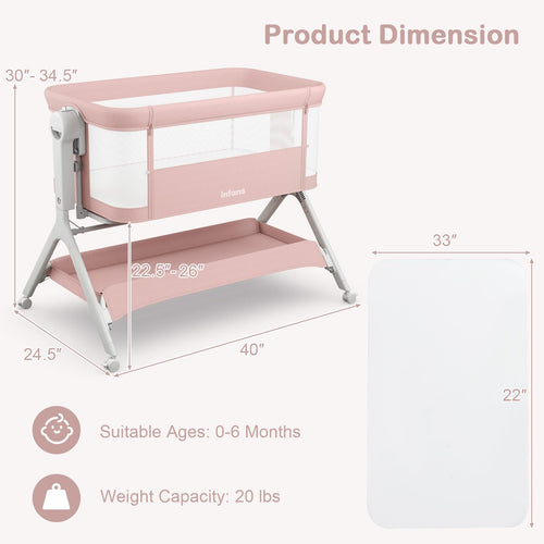 INFANS 5 in 1 Baby Bassinet, Upgraded Flat Rocking Bedside Sleeper with Wheels, Storage Basket, Travel Bag