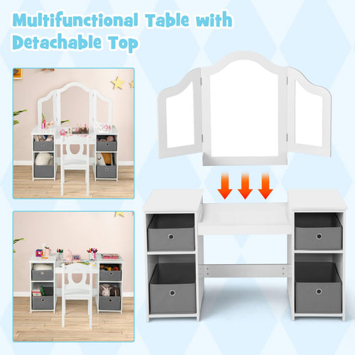 OLAKIDS Kids Vanity, 2 in 1 Princess Makeup Desk and Chair Set