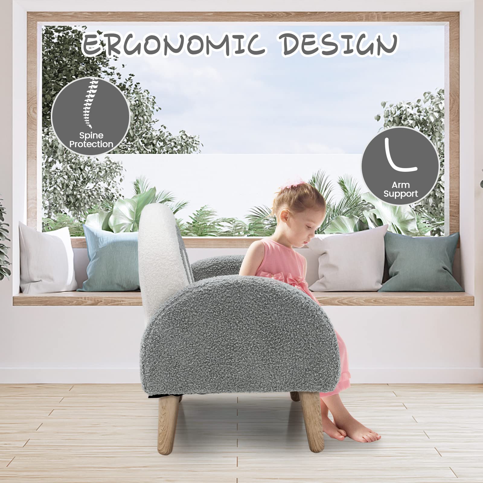 OLAKIDS Kids Sofa, Toddler Armchair with Solid Wooden Frame Anti-Tipping Design Plush Fabric