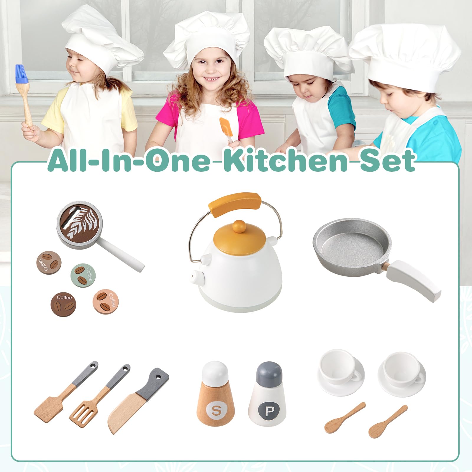 OLAKIDS Corner Kids Kitchen Playset, Toddler Wooden Pretend Cooking Set