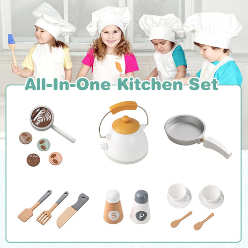 OLAKIDS Corner Kids Kitchen Playset, Toddler Wooden Pretend Cooking Set