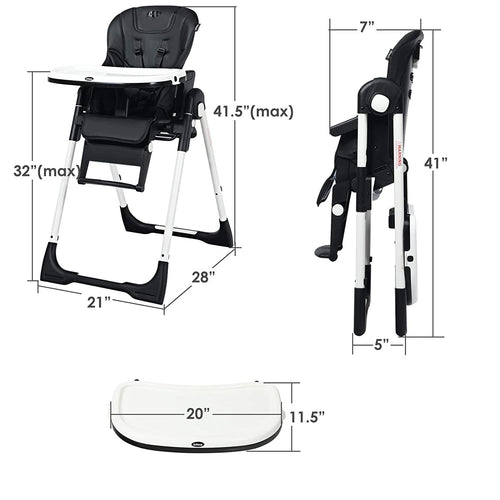 INFANS Foldable High Chair for Babies & Toddlers with Multiple Adjustable Backrest, Footrest and Seat Height