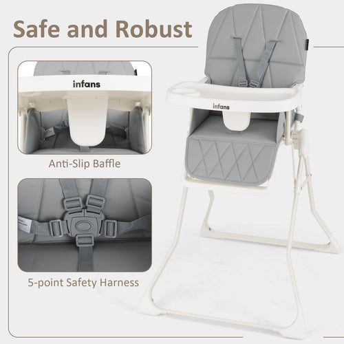 INFANS Baby High Chair, Quick Folding Portable Highchair for Babies and Toddlers with Adjustable Footrest Removable Dishwasher Tray PU Seat
