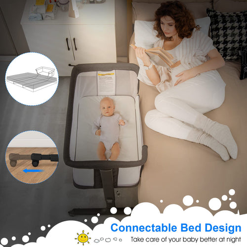 INFANS 3 in 1 Baby Bassinets, Bedside Sleeping for Newborn, Folding Crib with Mattress, Easy to Assemble Cradle