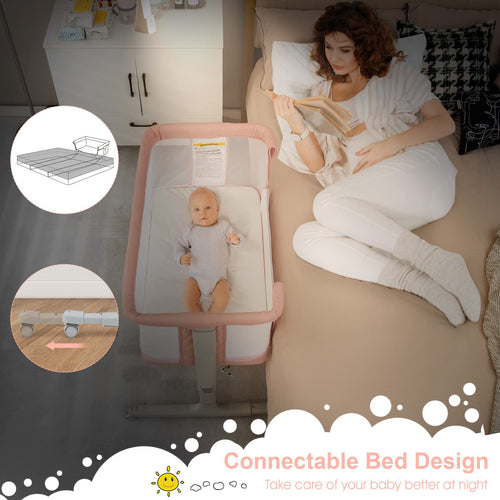 INFANS 3 in 1 Baby Bassinets, Bedside Sleeping for Newborn, Folding Crib with Mattress, Easy to Assemble Cradle