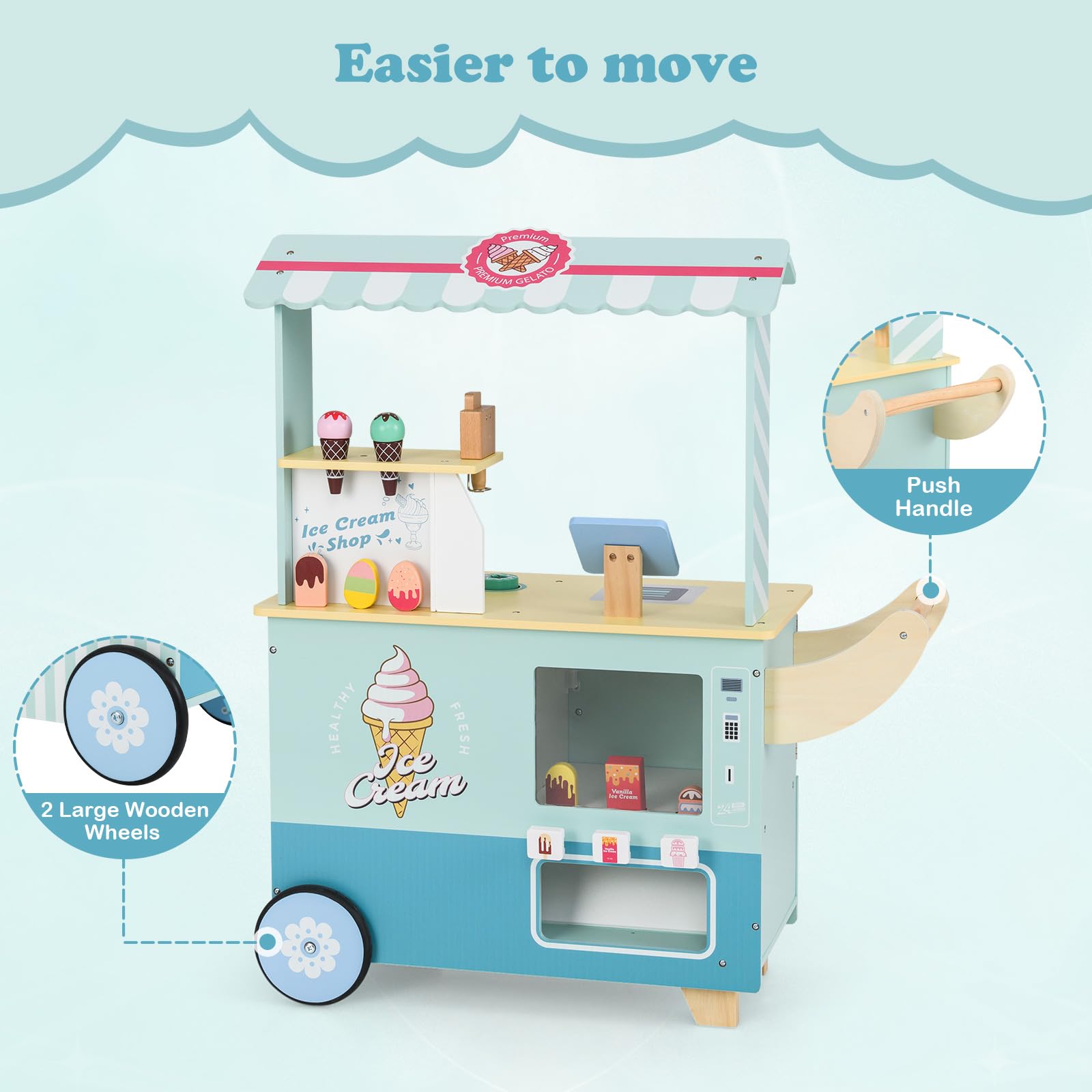 OLAKIDS Ice Cream Cart Grocery Store Marketplace Toy for Ages 3+