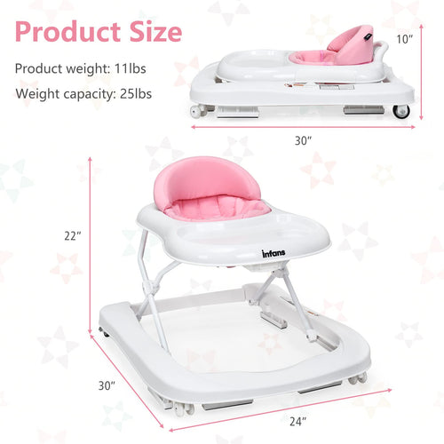 INFANS Foldable Baby Walker, 3 in 1 Toddler Walker Learning-Seated Walk-Behind for Boys and Girls
