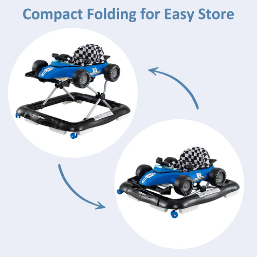 INFANS 4 in 1 Baby Walker, Foldable Toddler Activity Center with Adjustable Height, Removable Toy Tray, Push Walker