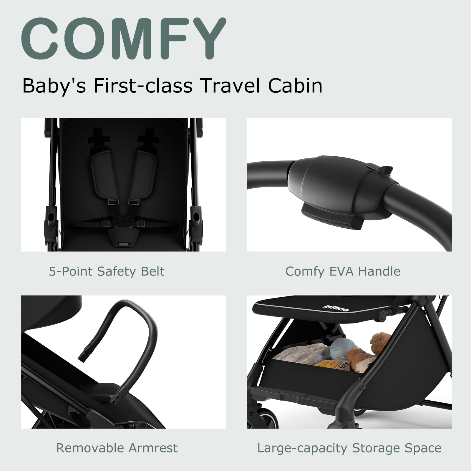 INFANS Lightweight Baby Stroller, One-Hand Gravity Fold, Compact Travel Stroller for Airplane