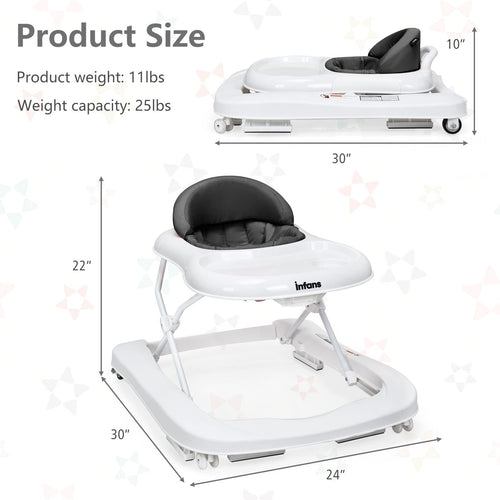 INFANS Foldable Baby Walker, 3 in 1 Toddler Walker Learning-Seated Walk-Behind for Boys and Girls